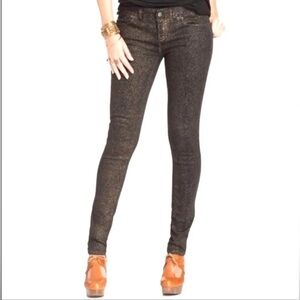 NWOT - Free People Shimmer Cheetah Print Denim in Gold and Black - Size 26